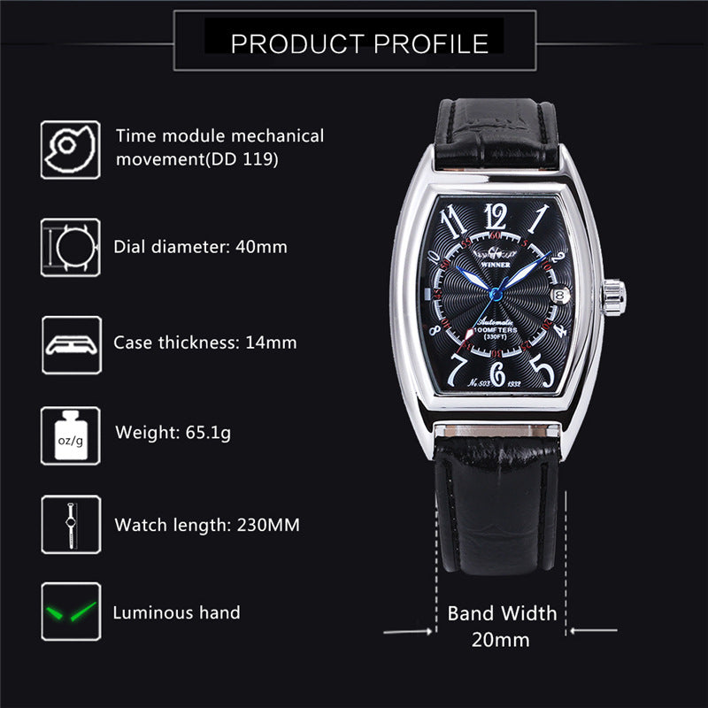 Men's Fashion Casual Barrel-Shaped Automatic Mechanical Watch