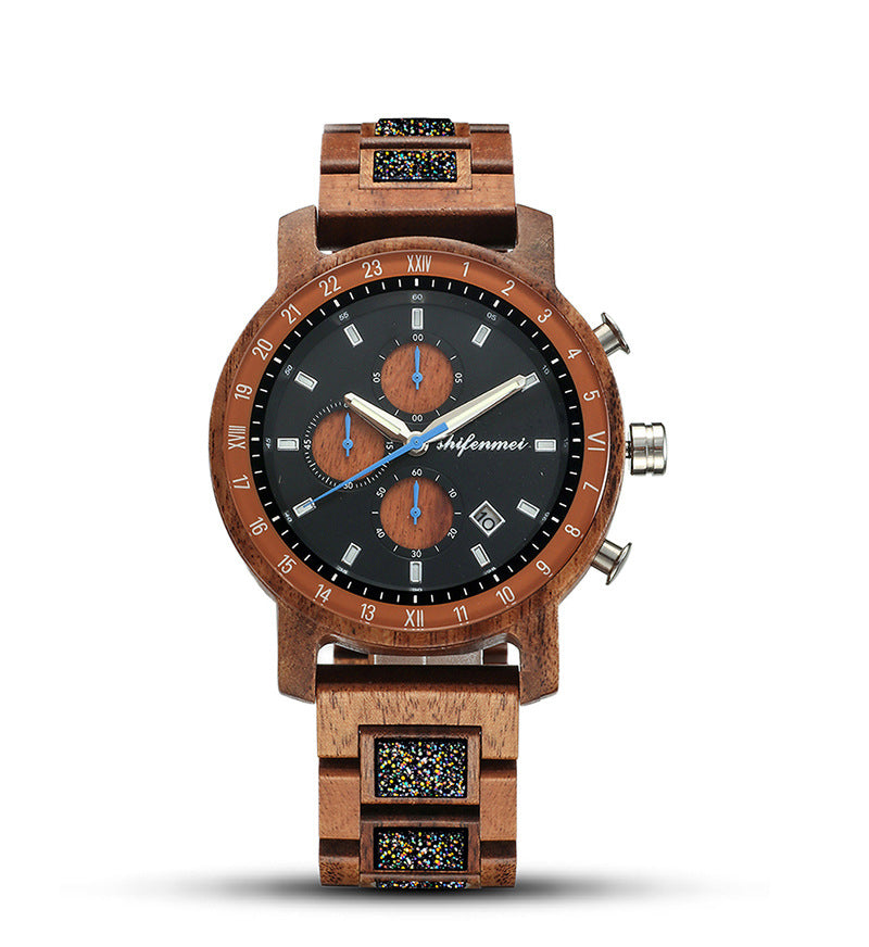 Sports Multi-Function Wooden Watch Male