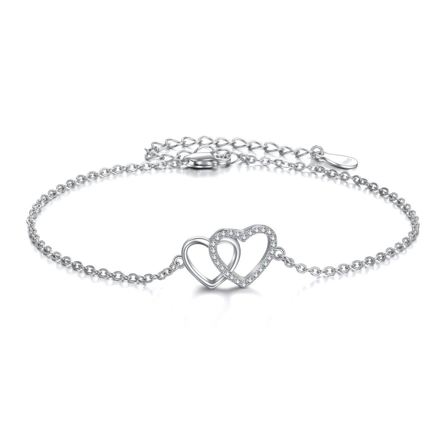 Sterling Silver Double Love Heart Bracelet Jewelry Gifts For Women