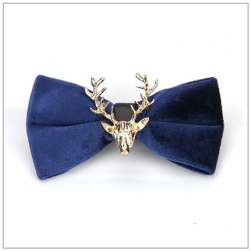 Gold Velvet Christmas Elk Head Wedding Bow Tie