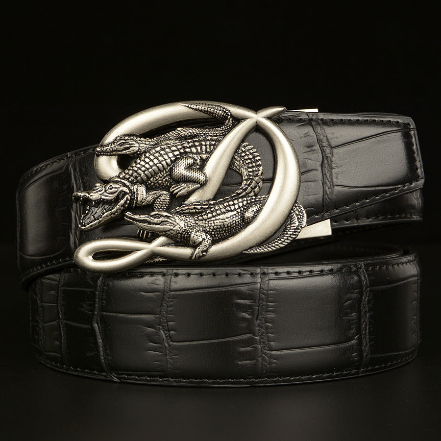 Beltcrocodile Buckle Men Belt Real Cowhide Automatic Buckle Casual