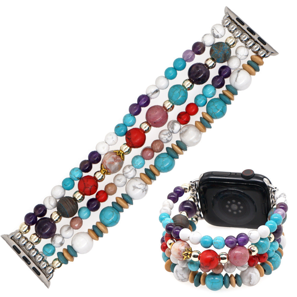 White Pine Turquoise Amethyst Gold Bead Watch Strap