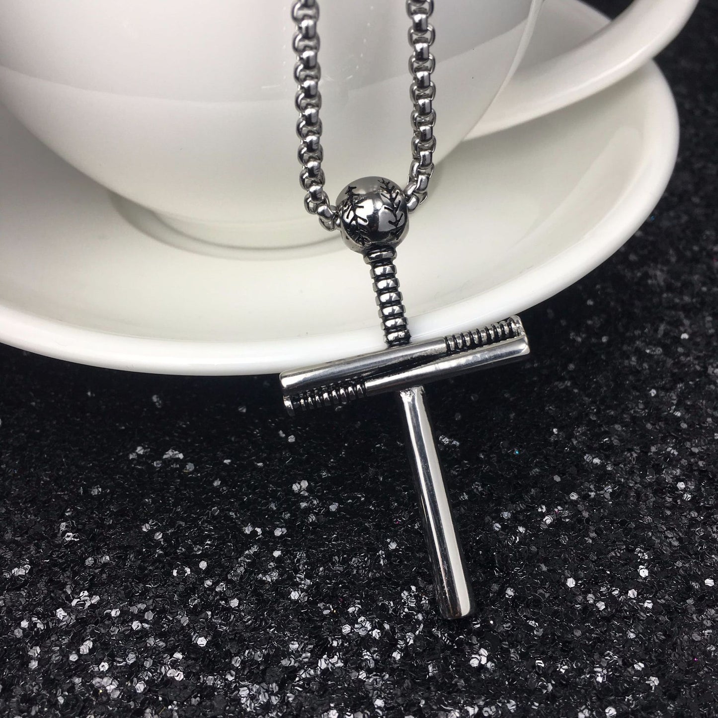 Baseball Necklace Creative Stainless Steel Cross Pendant