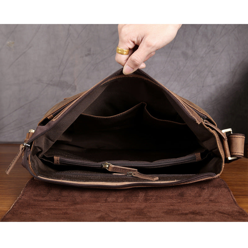 Men's Crazy Horse Leather Top Layer Cowhide Messenger Bag