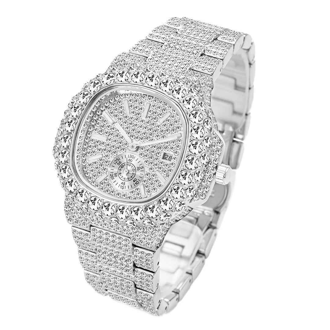 Hip Hop Celebrity Watch With Full Diamond Design And Quartz Movement