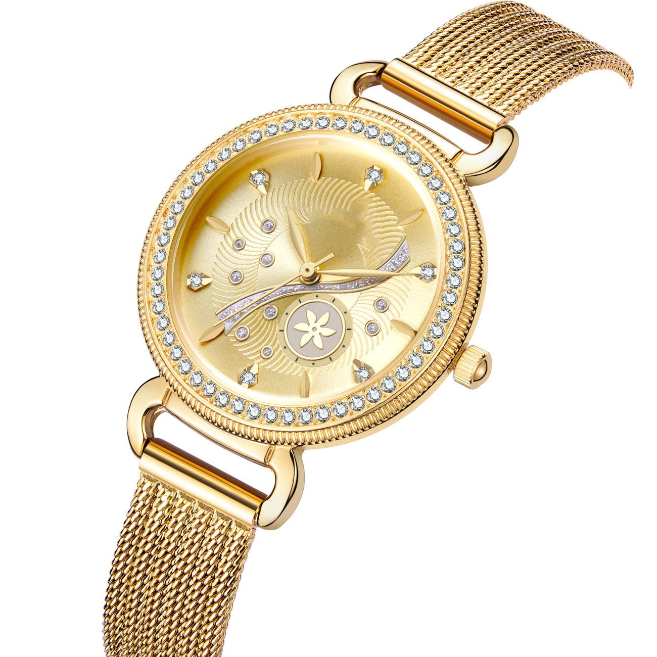 Women's Fashion Diamond-Set Stainless Steel Mesh Band Waterproof Watch