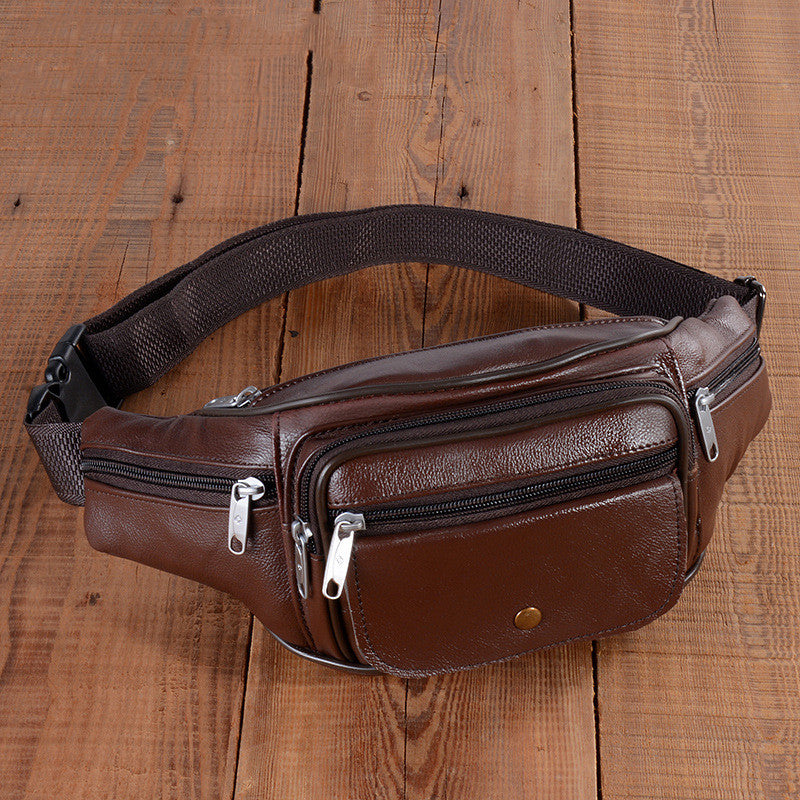 Men's Leather Multifunctional Casual Outdoor Large-Capacity Diagonal Waist Bag