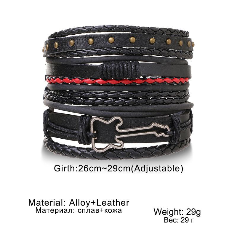 Multi-Layer Leather Bracelet Black Men