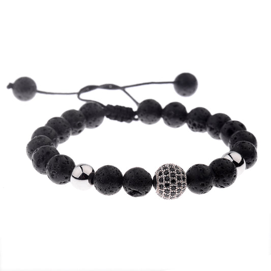 Cz Zircon Pave Lava Weaving Bracelet Men Beads