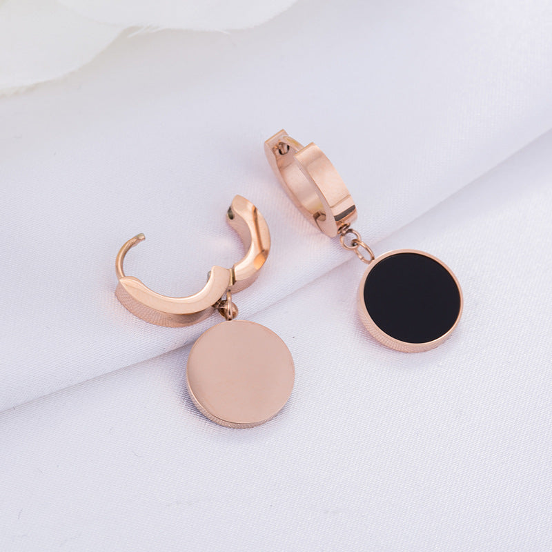 Simple Black Round Brand Titanium Steel Earrings