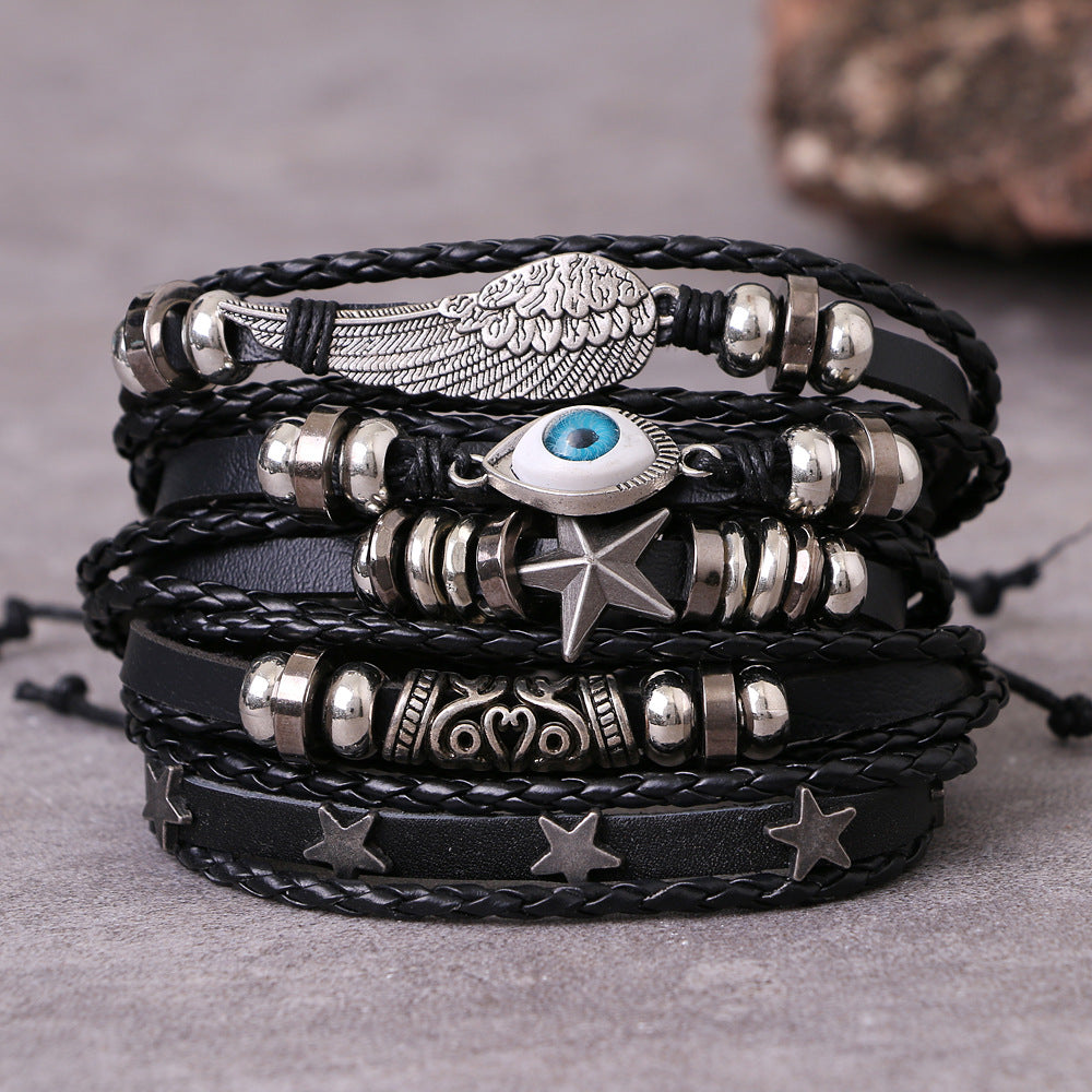 Multi-Layer Leather Bracelet Black Men