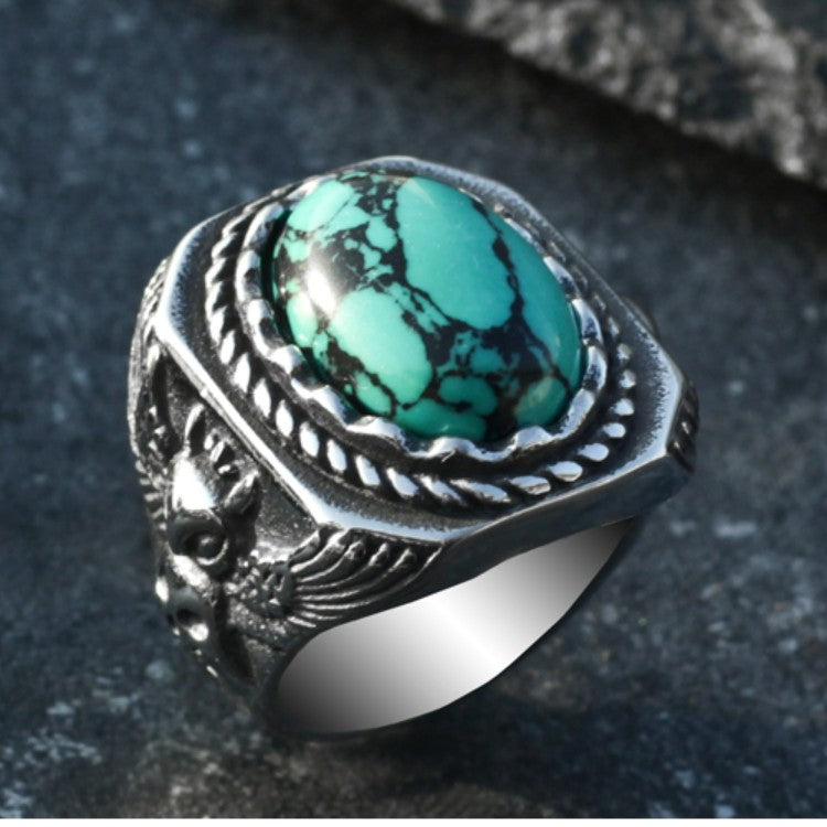 Vintage Turquoise Owl Ring For Men