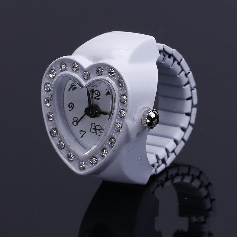 Fashion Creative Simple Elastic Heart-Shaped Diamond Ring Watch