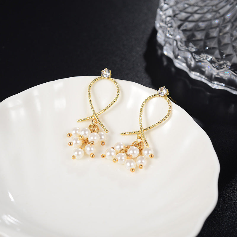 European And American Earrings Simple Female Pearl Inlaid Brick Earrings