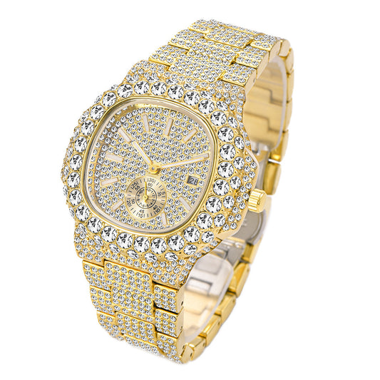 Hip Hop Celebrity Watch With Full Diamond Design And Quartz Movement