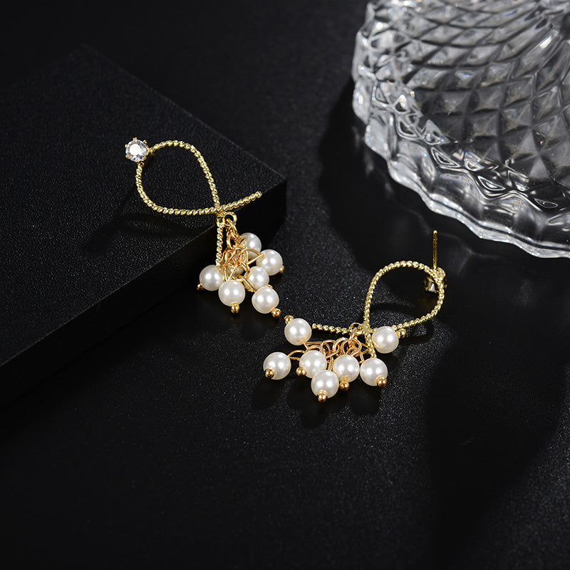 European And American Earrings Simple Female Pearl Inlaid Brick Earrings