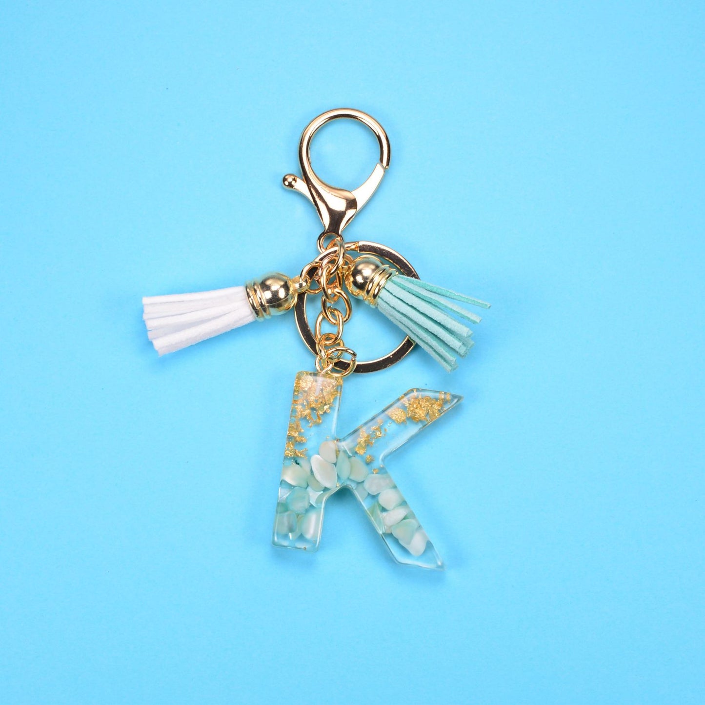 English Alphabet Keychain Tassel Pendant Stone Gold Foil Resin Key