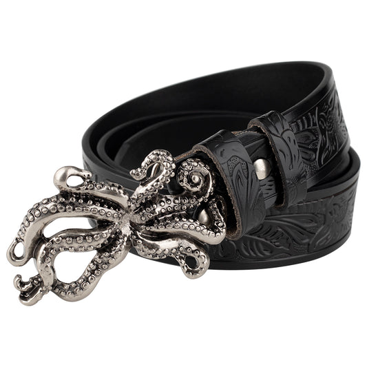 Animal Octopus Smooth Buckle Tang Grass Embossed Leisure Belt