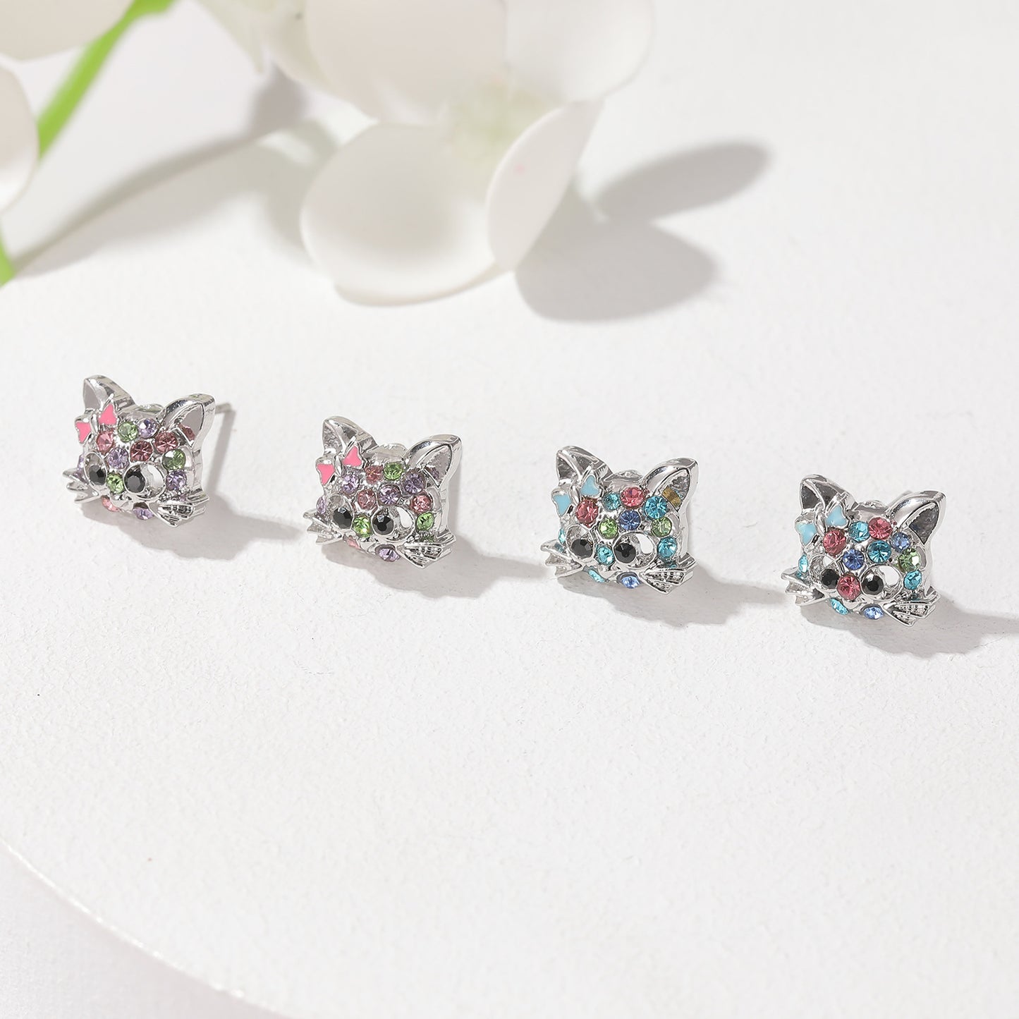 Diamond Cat Necklace Bracelet Ear Studs Ring Children's Ornaments Gift