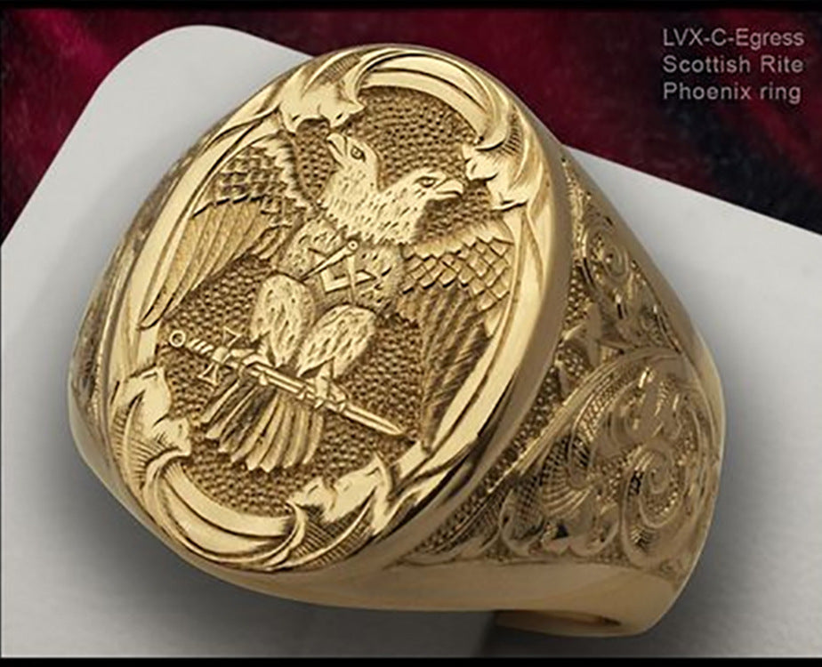 Golden Double-Headed Eagle Wings Carving Ring