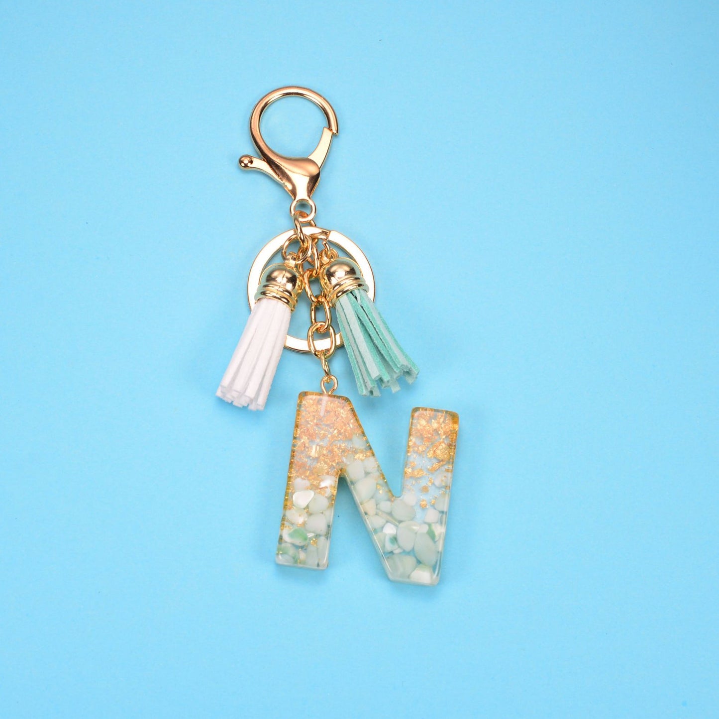 English Alphabet Keychain Tassel Pendant Stone Gold Foil Resin Key