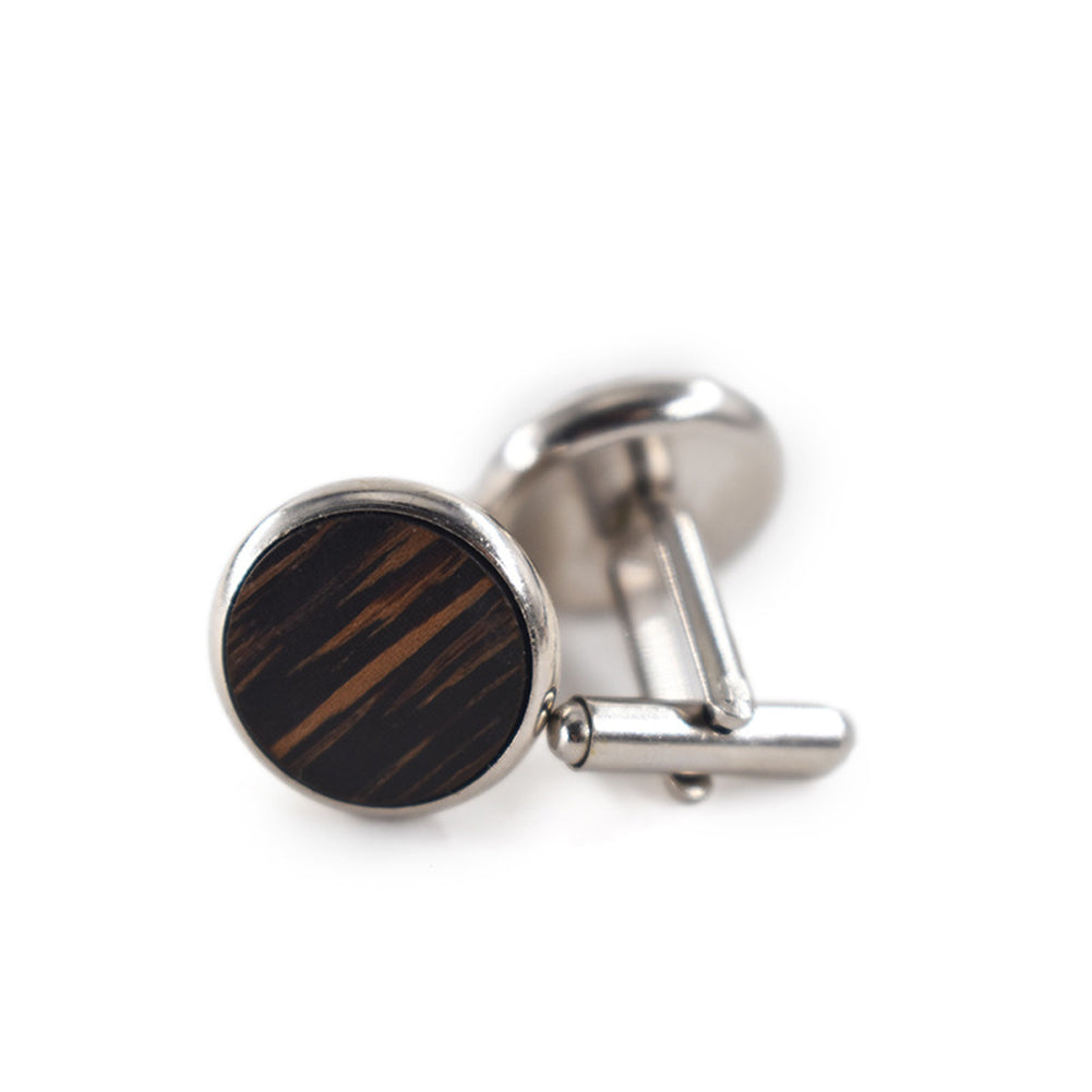 Round Cufflinks Solid Wood American Black Walnut Made Wooden Cuffs French Cufflinks