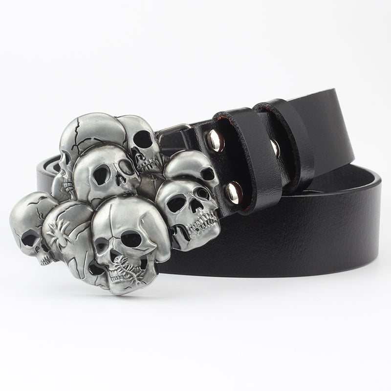 Casual Leather Belt With Skull Decoration - Unisex, Durable, And Cool