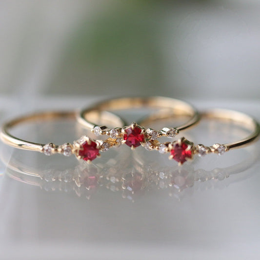 Fashionable Ruby With Diamonds Women's 16K Gold Engagement Wedding Ring