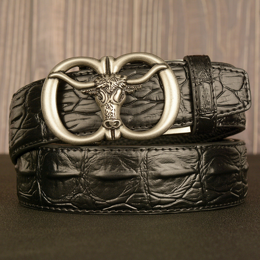 Men's Double Leather With Automatic Belt Buckle