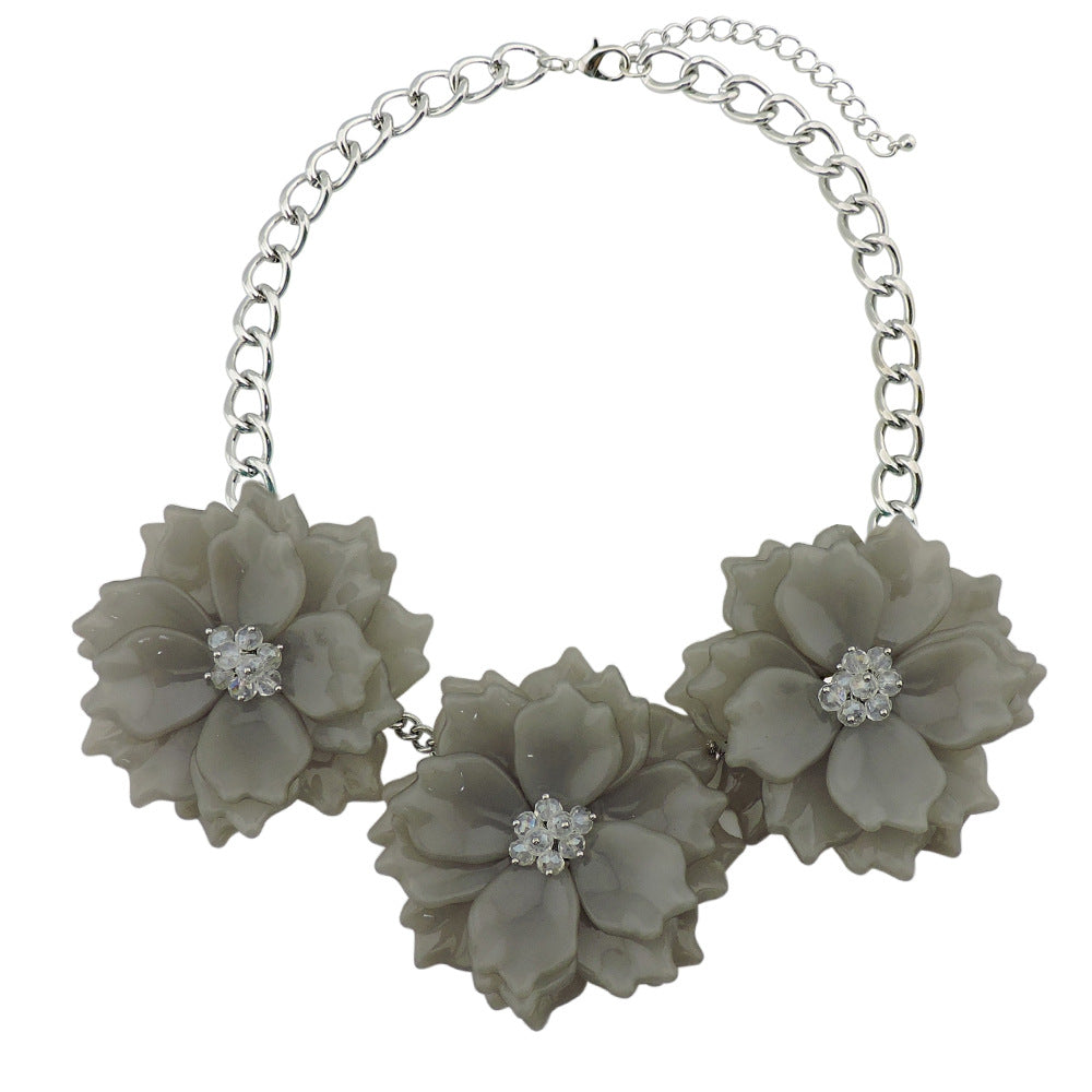 Ornament Acrylic Exaggerated Three Flowers Necklace