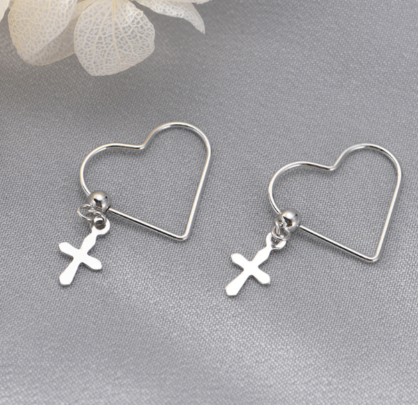 Cross Earrings Heart 925 Pure Sterling Silver Fashion Trendy Design Simple Wild Earrings For Women Charms Jewelry Gift