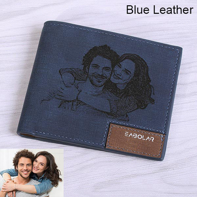 Engraving Men Personalized Inscription Photo Engraved Short Wallet Wallet Personalized Handbag Postcard Engraved Wallets Leather Wallets