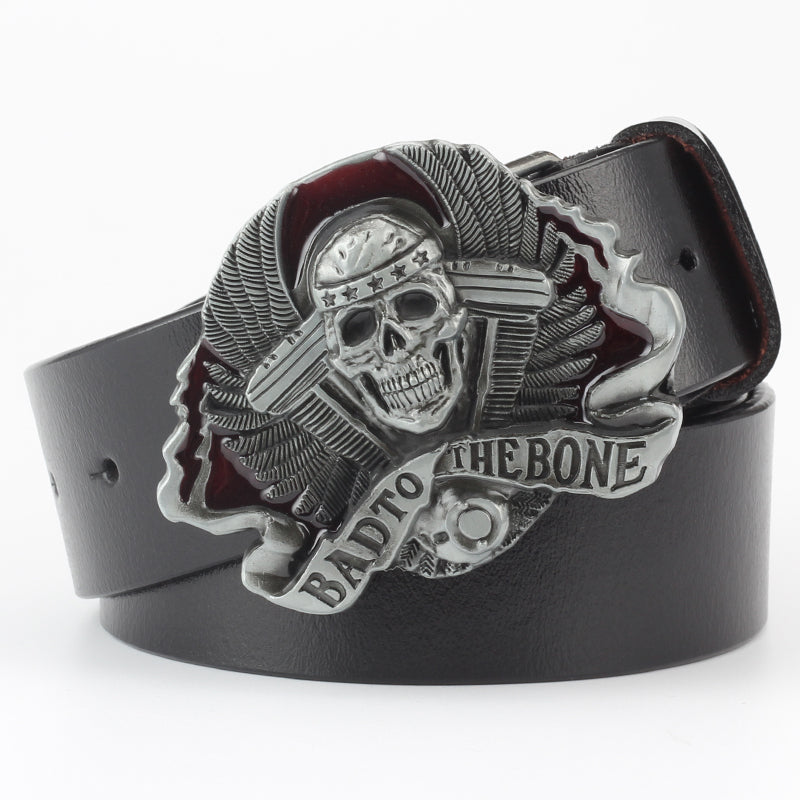 Leisure Skull Decoration Belt Pure Leather