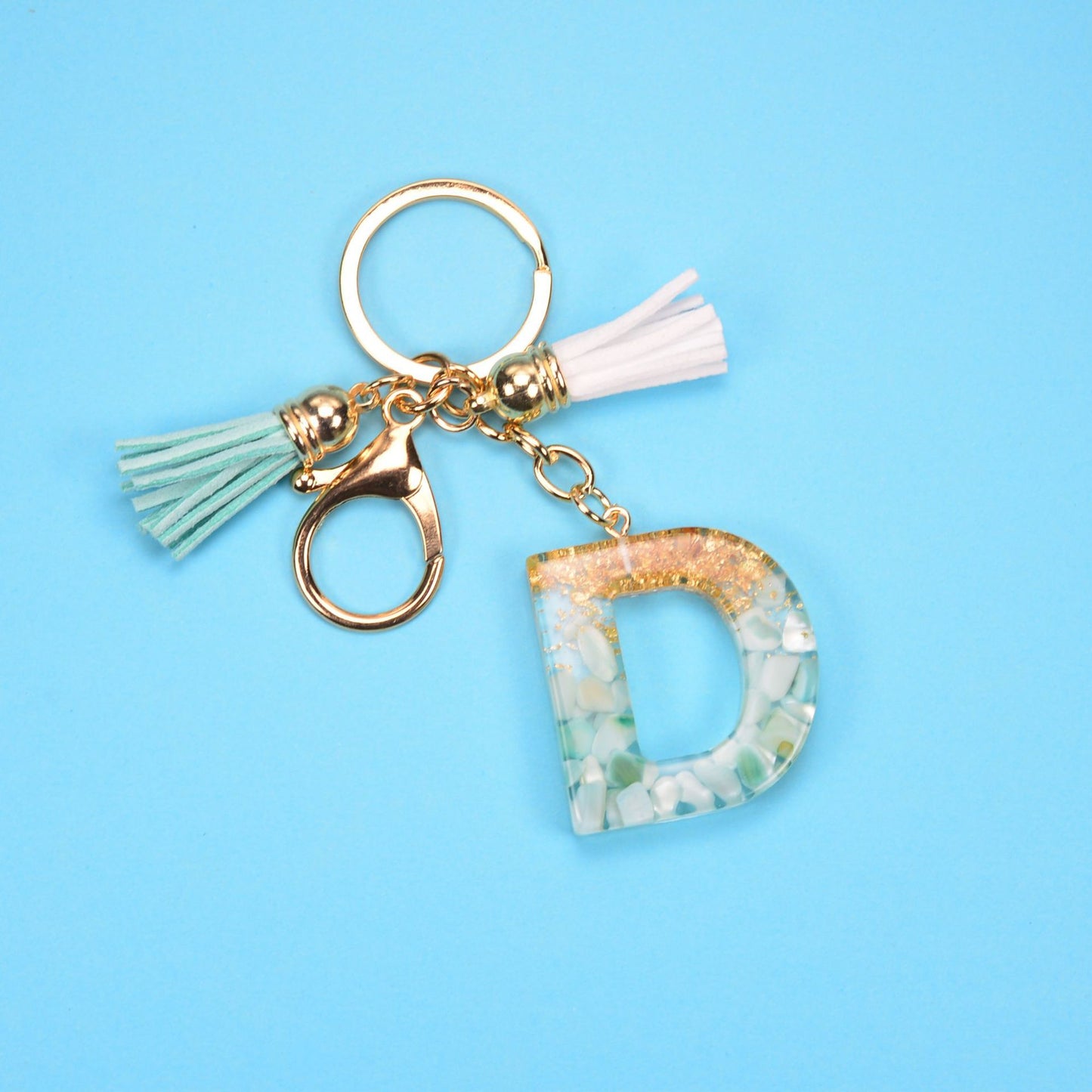 English Alphabet Keychain Tassel Pendant Stone Gold Foil Resin Key