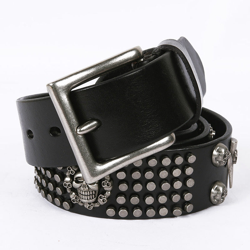 Punk Style Leather Men's Dj Belt With Skull Head All-Match Belt