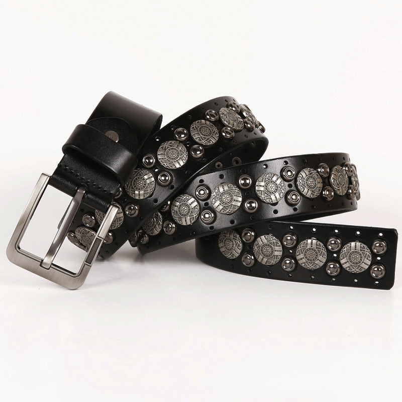 Personality Rivet Navel Nail Head Layer Cowhide Belt