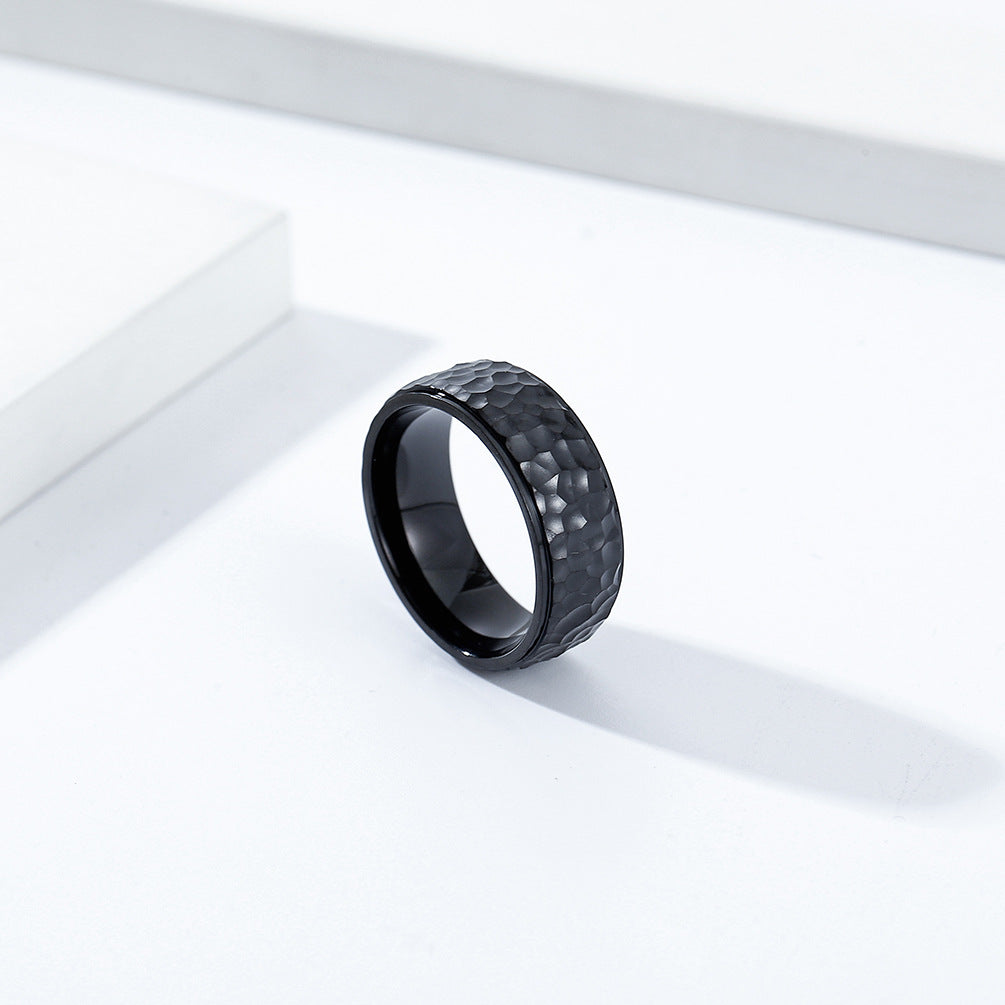 Handmade Beating Pattern Moon Pit Titanium Steel Ring