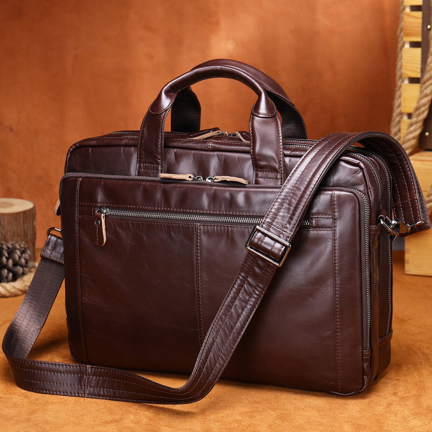 Men's Hand-Carrying Genuine Leather Briefcase