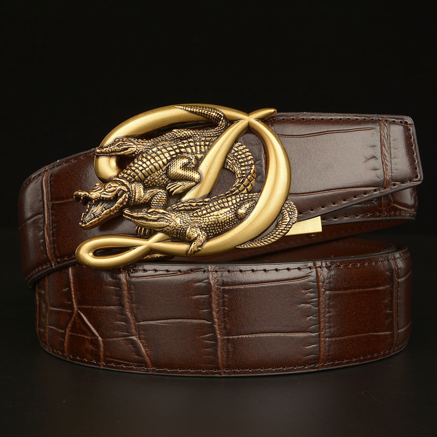 Beltcrocodile Buckle Men Belt Real Cowhide Automatic Buckle Casual