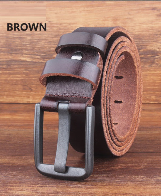 Leather Head Layer Pure Cowhide Wide Pin Buckle Belt