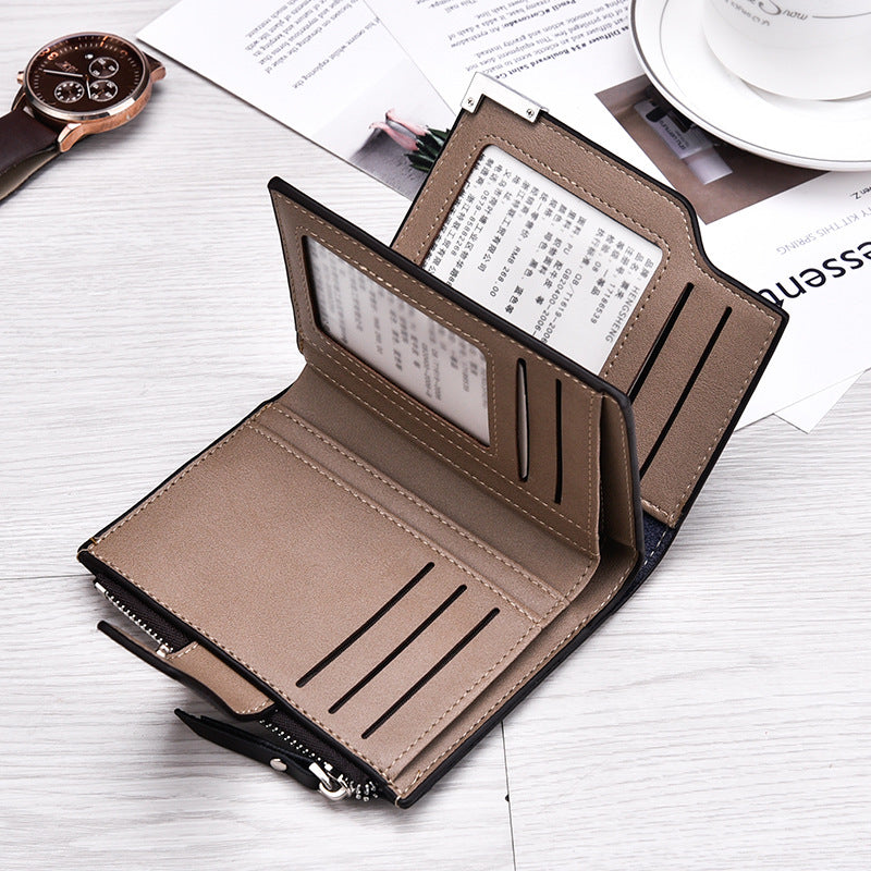 Men's Wallet Vertical Multi-Function Card Bag Zipper Buckle Three Fold Wallet Wallet Coin Purse Us Gold Clip