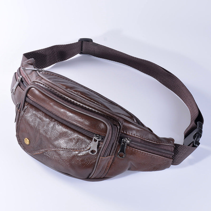 Men's Leather Multifunctional Casual Outdoor Large-Capacity Diagonal Waist Bag