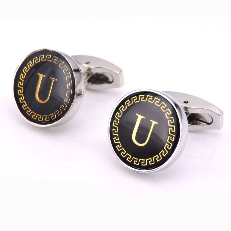 Round Letter French Cufflinks 26 Letter Cuffs