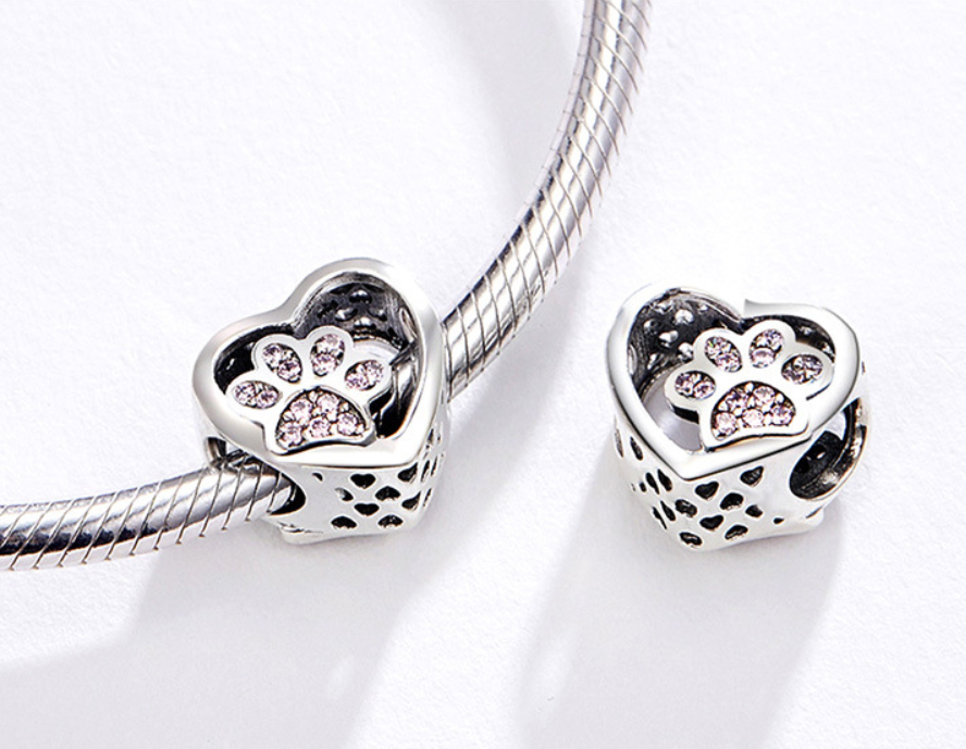 Heart Shaped Cat Paw Print Beads