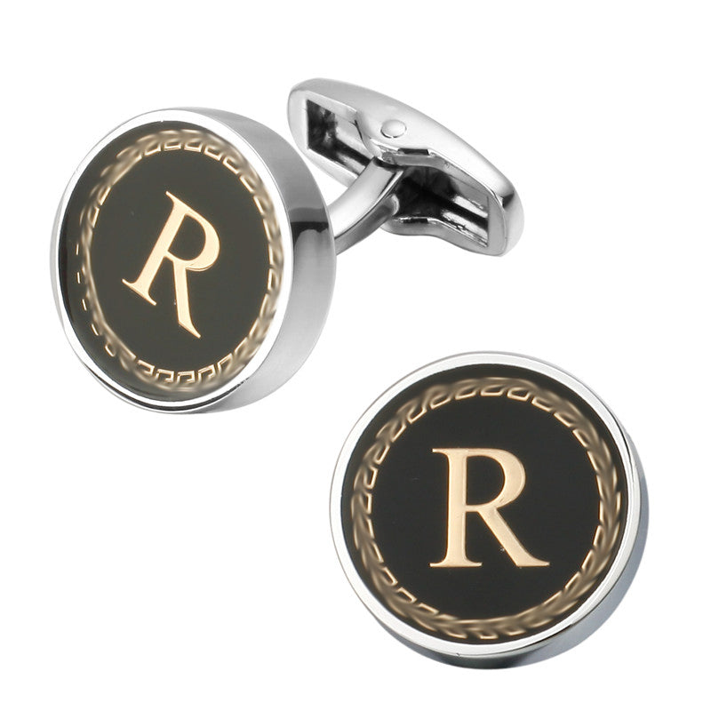 Round Letter French Cufflinks 26 Letter Cuffs