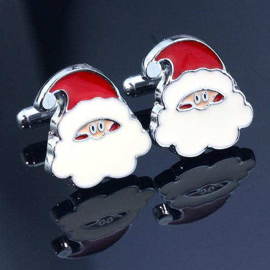 Enamel Painted Santa Claus Cufflinks French Shirt Cufflinks