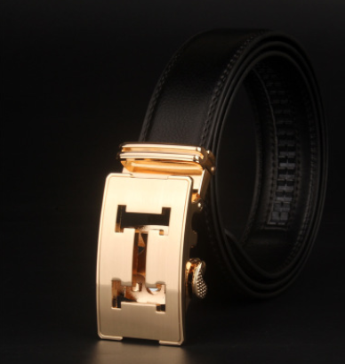 Men's 8 Character Buckle Belt, Leather Smooth Buckle, Youth Belt, Leisure Belt, Men's Han Banchao