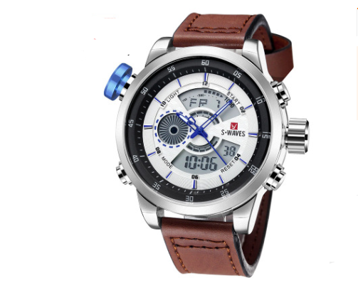 Trendy Casual Double Men's Watch Waterproof High Quality Belt Electronic Quartz Watch