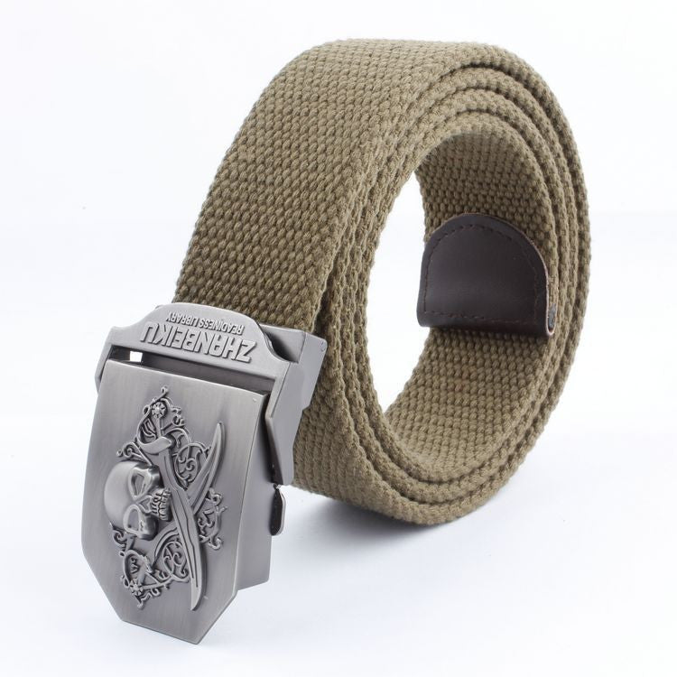 Casual And Versatile Double Knife Skull Canvas Belt