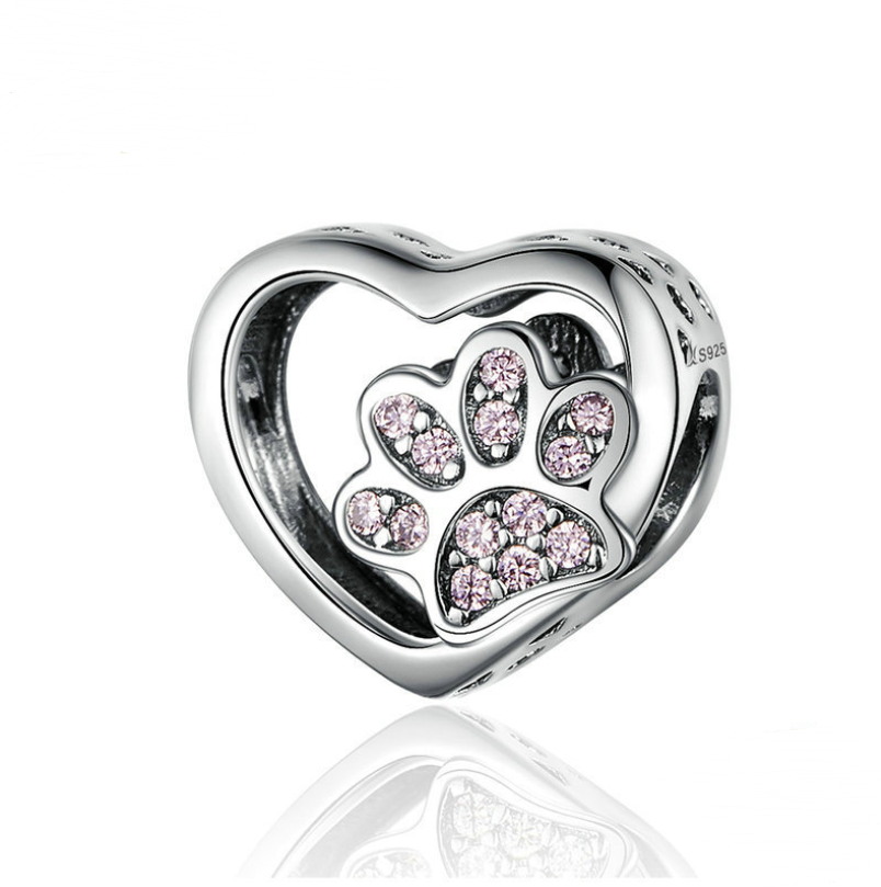 Heart Shaped Cat Paw Print Beads